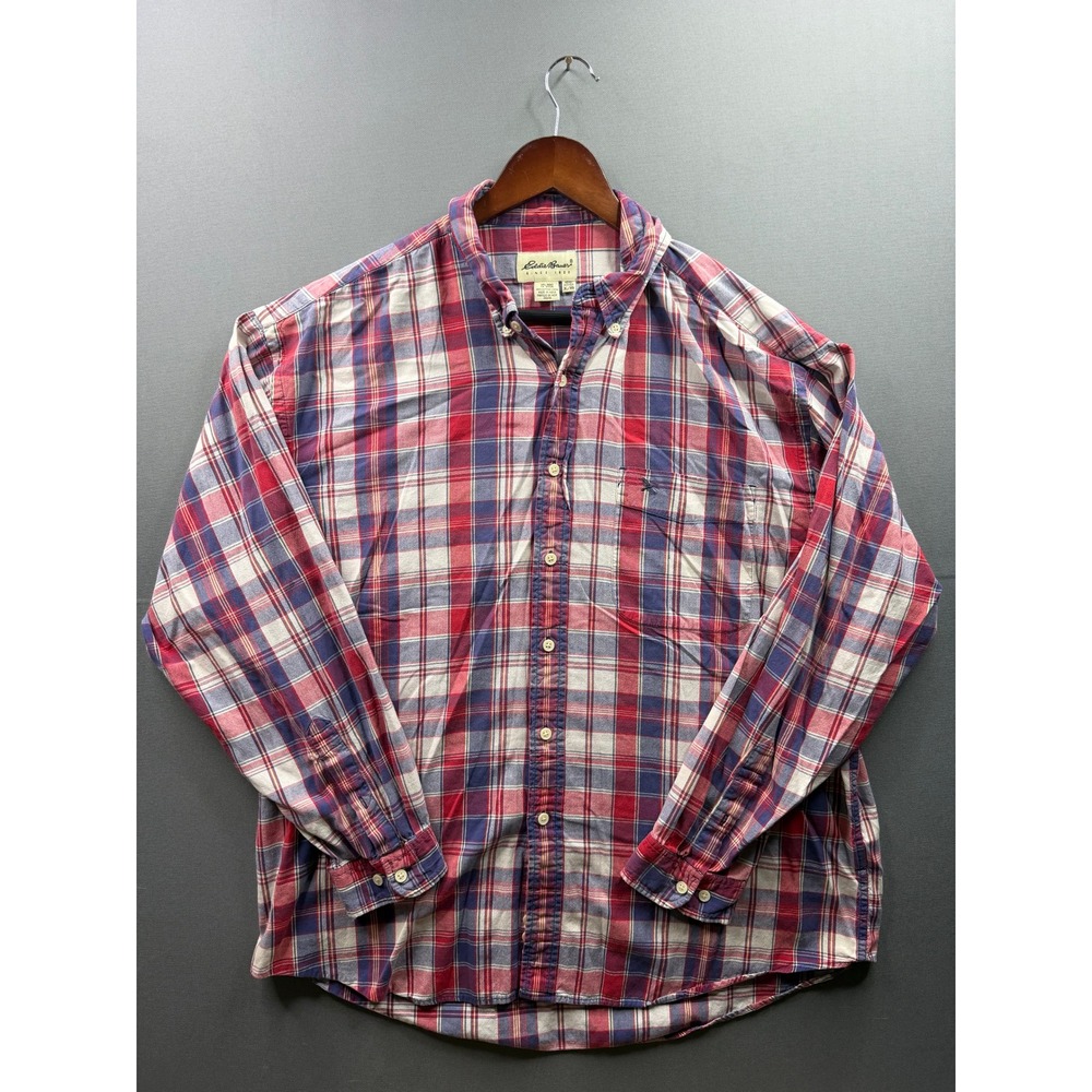 Eddie Bauer Vintage Plaid Button Down Mens Red White Blue Long Sleeve XL